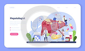 Hepatologist web banner or landing page. Doctor make ultrasound