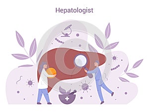 Hepatology and gastroenterology. Doctor make liver examination