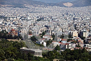 Hephaestus Temple from Acropolis behind Athens City