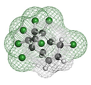 Heptachlor organochlorine pesticide molecule. Insecticide and known Persistent Organic Pollutant (POP