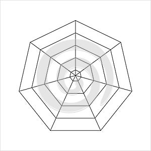 Heptagon diagram divided on equal segments. Statistics or analytics graph, radar or spider chart, wheel of life or photo