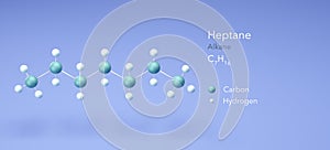 heptane, molecular structures, alkane, 3d model, Structural Chemical Formula and Atoms with Color Coding photo