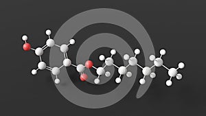 heptylparaben molecule, molecular structure, food additive e209, ball and stick 3d model, structural chemical formula with colored photo