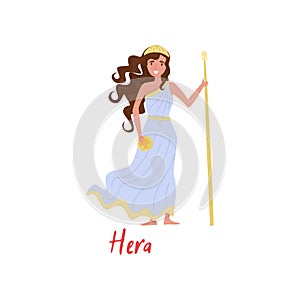 Hera Olympian Greek Goddes, ancient Greece myths cartoon character vector Illustration on a white background