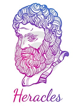 Heracles. The mythological hero of ancient Greece. Hand-drawn beautiful vector artwork . Myths and legends. Tattoo art.