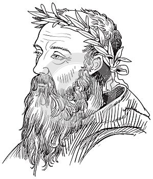 Heraclitus portrait in line art illustration, vector