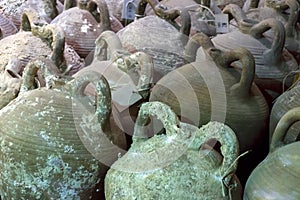 Heraklion, Crete / Greece. Amphorae from the Byzantine Shipwreck that were found in the sea area of Heraklion. Fortress Koules