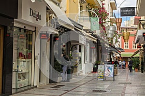 HERAKLION, GREECE - November, 2017: central pedestrian street Dedalu of Heraclion, Crete