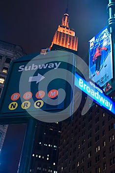 Subway and Broadway sign and Empire State Building