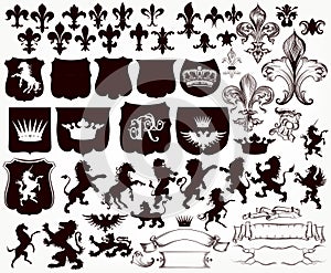 Heraldic collection of shields, silhouettes of lions photo