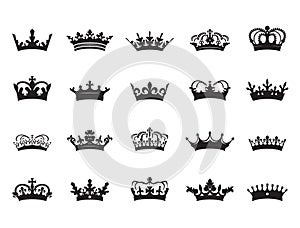 HERALDIC CROWN COLLECTION. Big set of icons. Vector graphic