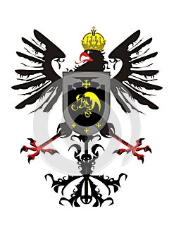 Heraldic eagle with a crown and a shield