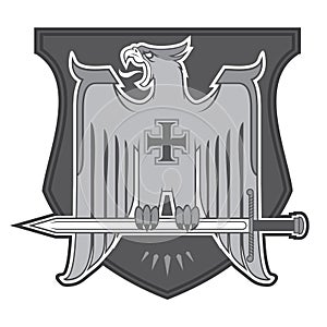 Heraldic Eagle logotype with shield and sword