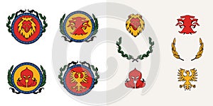 Heraldic emblem icons in hand drawn design