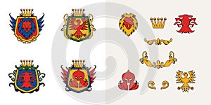 Heraldic emblem icons in hand drawn design