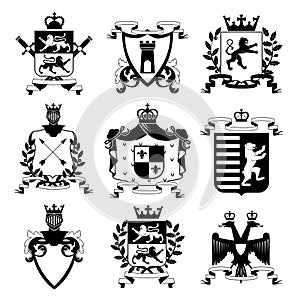 Heraldic Emblems Design Black Icons Collection