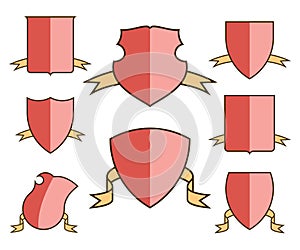 Heraldic escutcheons for coat of arms with ribbons set, shield templates, vector photo