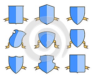 Heraldic escutcheons for coat of arms with ribbons set, shield templates, vector photo