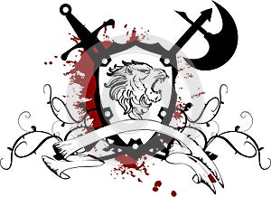 Heraldic lion head coat of arms tattoo3