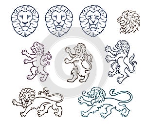 Heraldic Lion Silhouettes Set