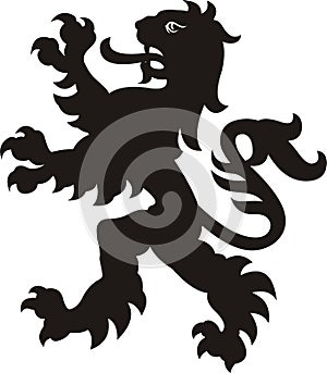Heraldic lion tattoo. Black / white silhouette photo