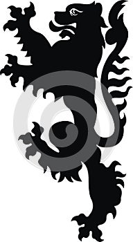 Heraldic lion vintage illustration. Black white silhouette