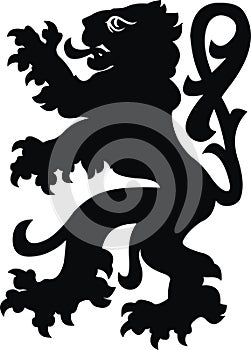 Heraldic lion vintage illustration. Black white silhouette