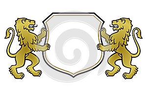 Heraldic lions with shield