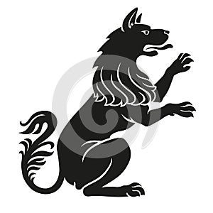 Heraldic pet dog or wolf animal rampant