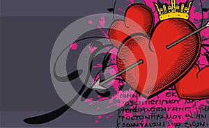 Heraldic red heart tattoo crown coat of arms background