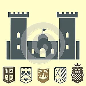 Heraldic royal crest medieval knight elements vintage king symbol heraldry castle badge vector illustration