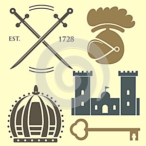 Heraldic royal crest medieval knight elements vintage king symbol heraldry castle badge vector illustration