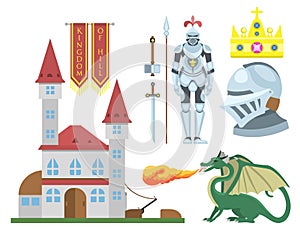 Heraldic royal crest medieval knight elements vintage king symbol heraldry castle badge vector illustration