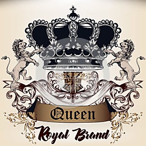 Heraldic Royal design of logotype in antique style with crown, l