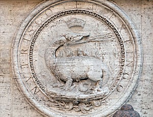 Heraldic salamanders on the facade of Church of St Louis of the French, Rome