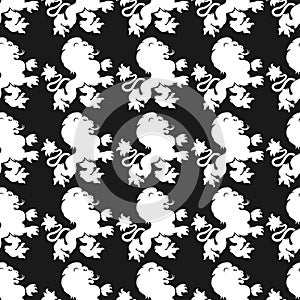 Heraldic seamless pattern with lion silhouette