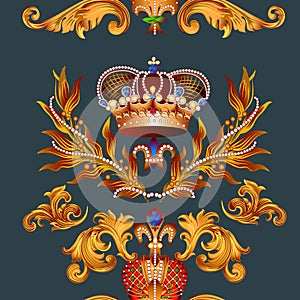 Heraldic seamless wallpaper pattern with fleur de lis and crowns photo