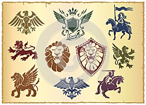 Heraldic set with lions and eagles
