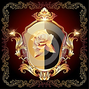 Heraldic shield with golden rose