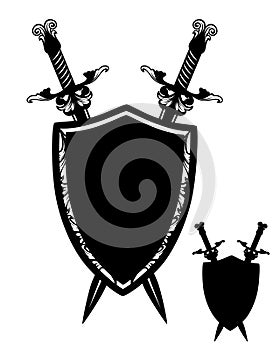 Heraldic shield with swords vector silhouette