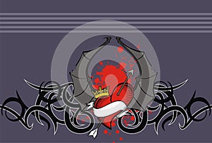 Heraldic tribal winged heart tattoo background