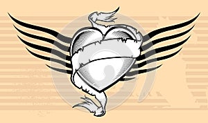 Heraldic winged ribbon heart tattoo background