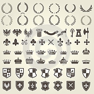 Heraldry kit of knight blazons and coat of arms elements