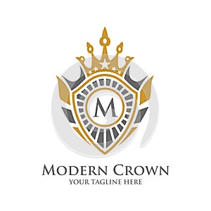 Heraldry Vector Logo Design with Luxury Crown Decorative Frame Logo