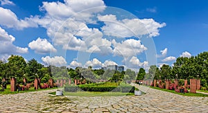 Herastrau Park Bucharest Romania landscape - blue sky and fluffy clouds - Bucuresti