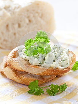 Herb butter on baguette