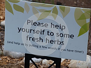 Herb Garden Sign With Help Yourself Instructions