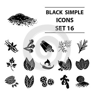 Herb and spices set icons in black style. Big collection of herb and spices vector symbol stock illustration