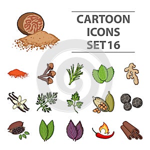 Herb and spices set icons in cartoon style. Big collection herb and spices vector symbol stock illustration
