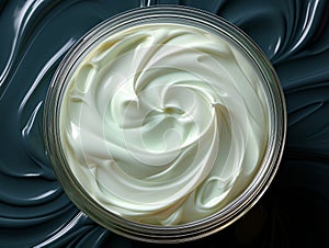 Herbal anti wrinkle cosmetic face cream in a glass jar close-up, natural skin care moisture lotion